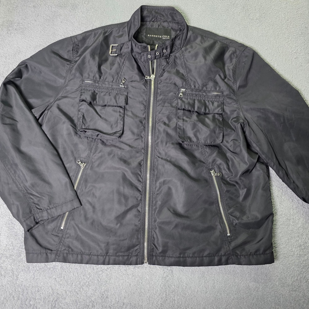 Kenneth Cole Mens XXL Bomber Jacket Black Nylon Moto Utility Quilted Zip 6314